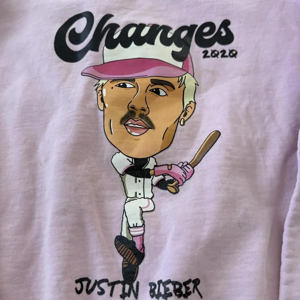 H&M Justin Bieber Crewneck Sweatshirt Pink Changes Tour Graphic Size S